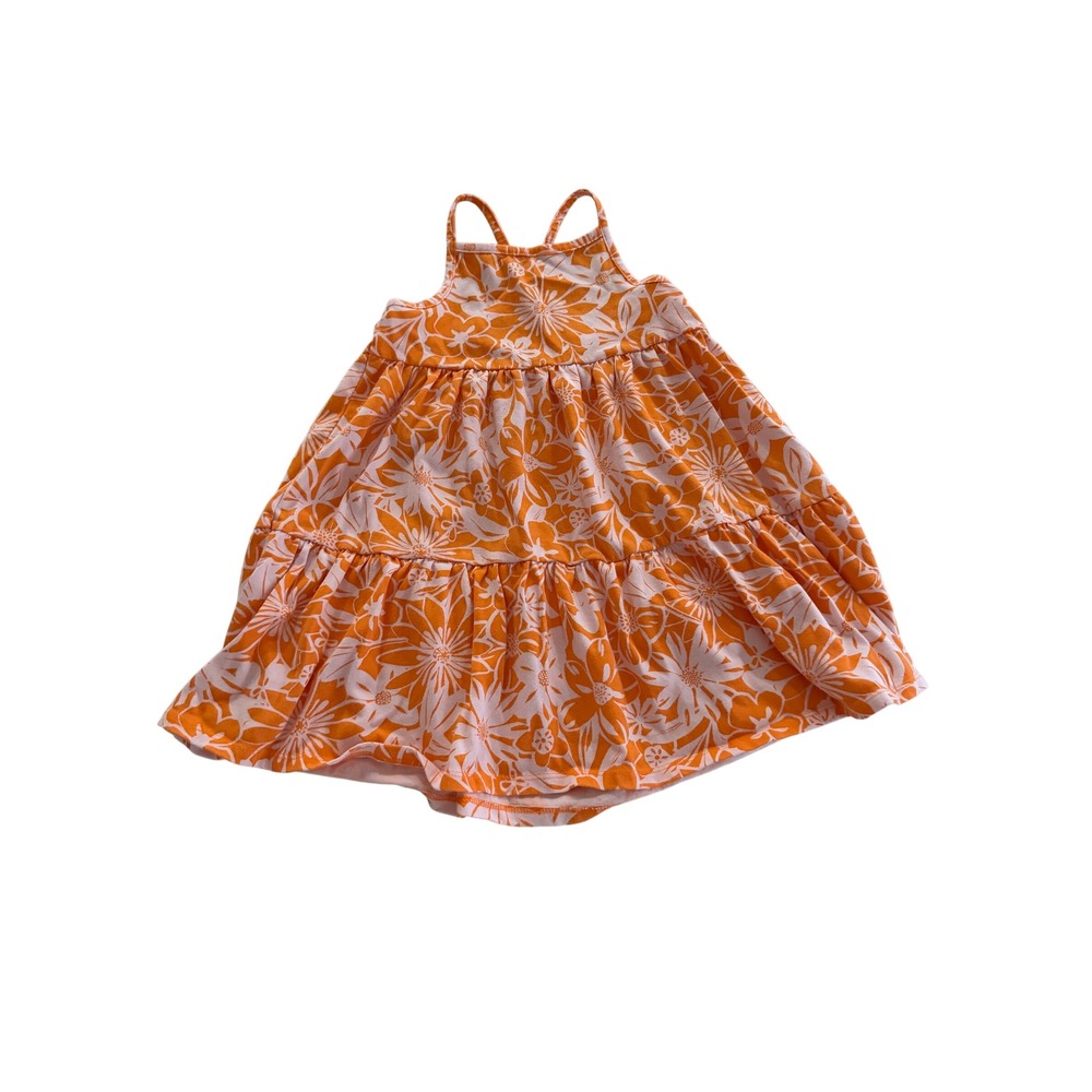 Cat & Jack Girls Orange White Floral Tiered Sleeveless Dress 5T Cross Back Skirt